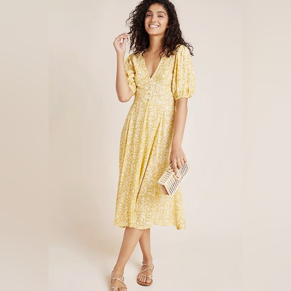 Anthropology Faithfull Delia Petra Animal Print Midi Dress